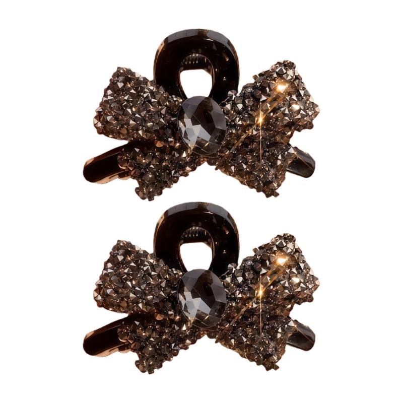 

2PCS Rhinestones Bowknot Hair Clip for Women Girl Special Event and Casual Wear Enhancing Outfit Hair Styling Hair Claw чорний
