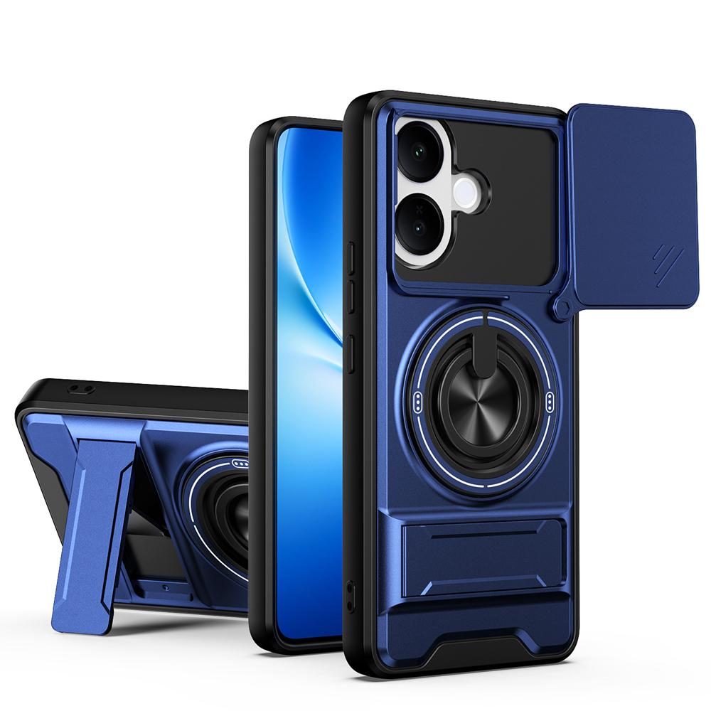 KEYSION Magnetic Phone Case for VIVO V60 Lite 5G Slide Camera Protection Upright Kickstand Ring Shockproof Cover for IQOO Z10R 5G