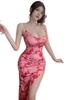 Sexy Sleepwear Small Chest Seduces Cheongsam Slit Printed Long Dress Elegant Pink Sweet Dresses 2025 New Fashion Women JZI4