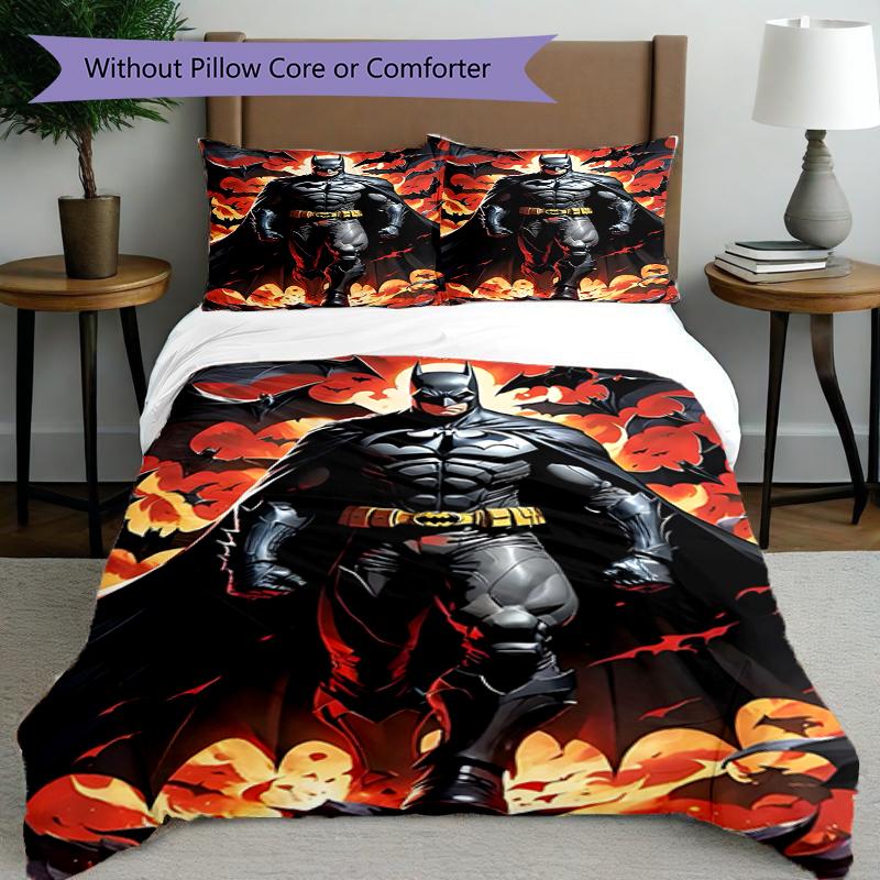 3pcs Duvet Cover Set (1*Duvet Cover + 2*Pillowcase, Without Core),Batman Print Bedding Set, Bedroom Decor, All‑Season, Birthday Gift