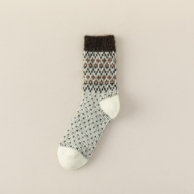 Wool Warm Retro Socks Women'S Medium Tube Socks Thickened And Velvet Ethnic Style Winter Stockings Women'S Pile