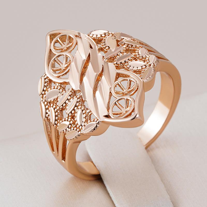 Fashion Glossy Ethnic Bride Rings For Women Unusual Creative Hollow Rhombus  Rose Gold Color Daily Fine Vintage Jewelry