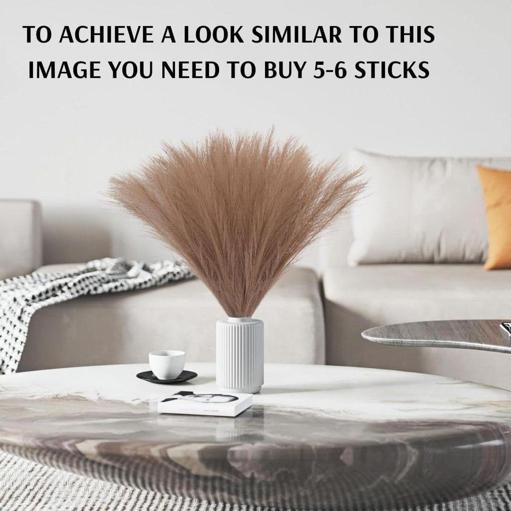 3 Pcs Artificial Flowers Faux Pampas Grass Small Fluffy Fake Flower Plant for Home Decor,Office,Bedroom, Items (Without Vase pot)(Brown)Silk
