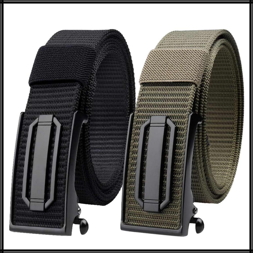 [White Fang] Nylon Casual Belt with Metal Buckle, Unique Design, Outdoor, Men's BTA001 (Black)