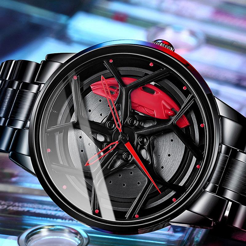 SVJ2021 RS8 Men's 3D Brakes Hollow Dial Sports Car Black Waterproof Watch
