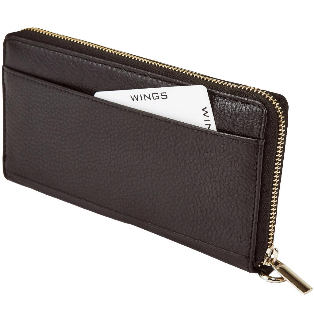 Women' Leather Wallet with Wings Wrist Strap Black