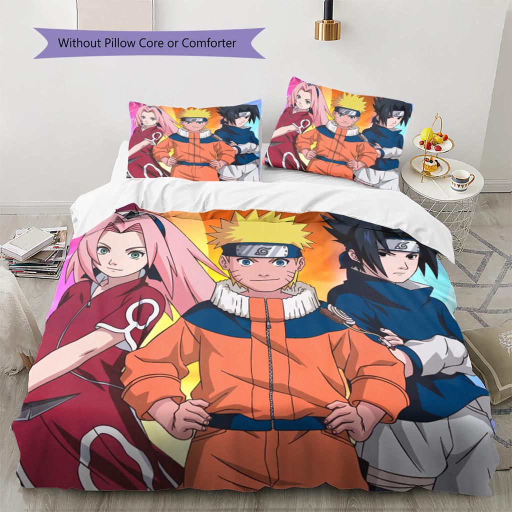 Naruto Anime Muster Bettwäsche Heimdekoration Geburtstagsgeschenk (1 Bettbezug + 2 Kissenbezüge, ohne Füllung)