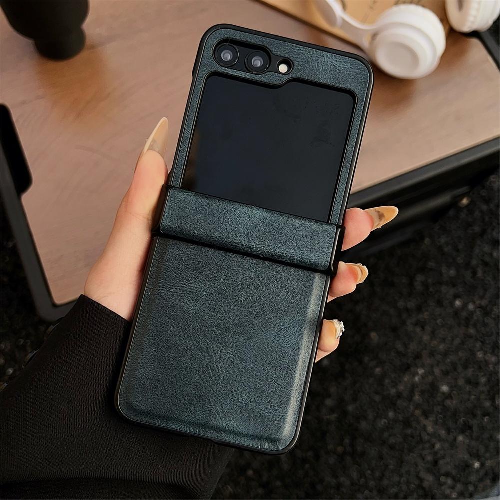 For Samsung Galaxy Z Flip 7 6 5 4 3 5G Case Luxury Leather Hinge All-inclusive Folding Shockproof Protective Hard Back Cover