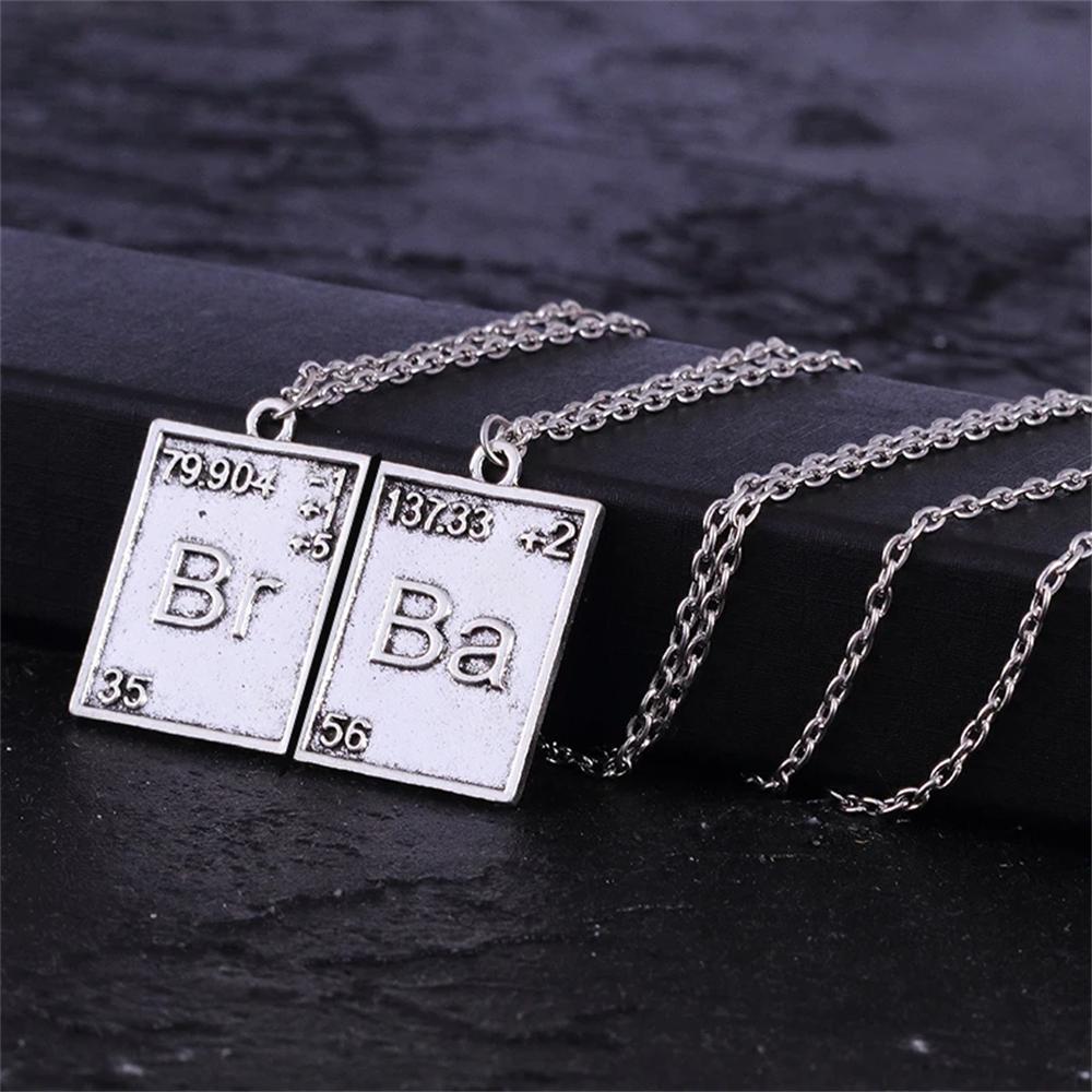 Vintage Breaking Bad Halskette Chemisches Symbol Br Ba Anhänger Brüder Paar Halskette Geschenk für Frauen und Männer Schmuckgeschenke
