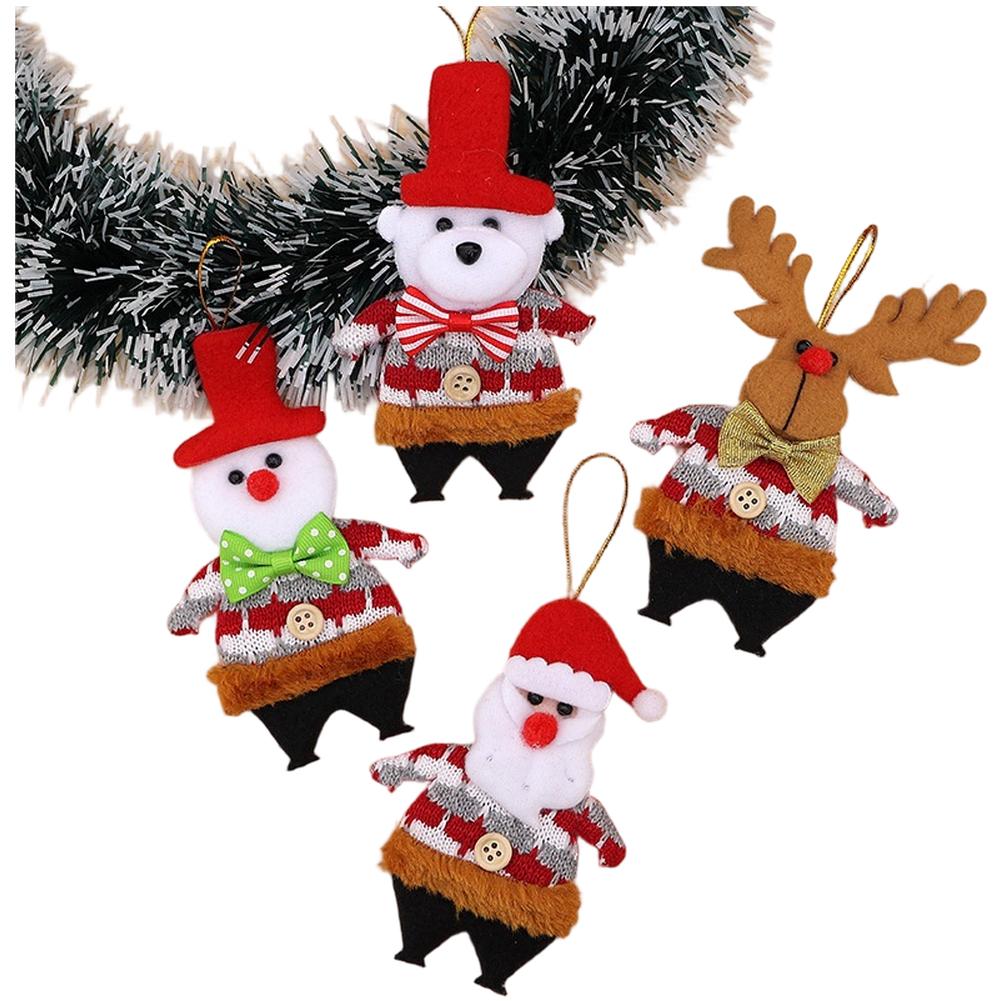 

Christmas Tree Hanging Ornaments Set of 4 Fabric Plush Reindeer Bear Snowman Santa Holiday Decorations with Hanging Loop China Mainland