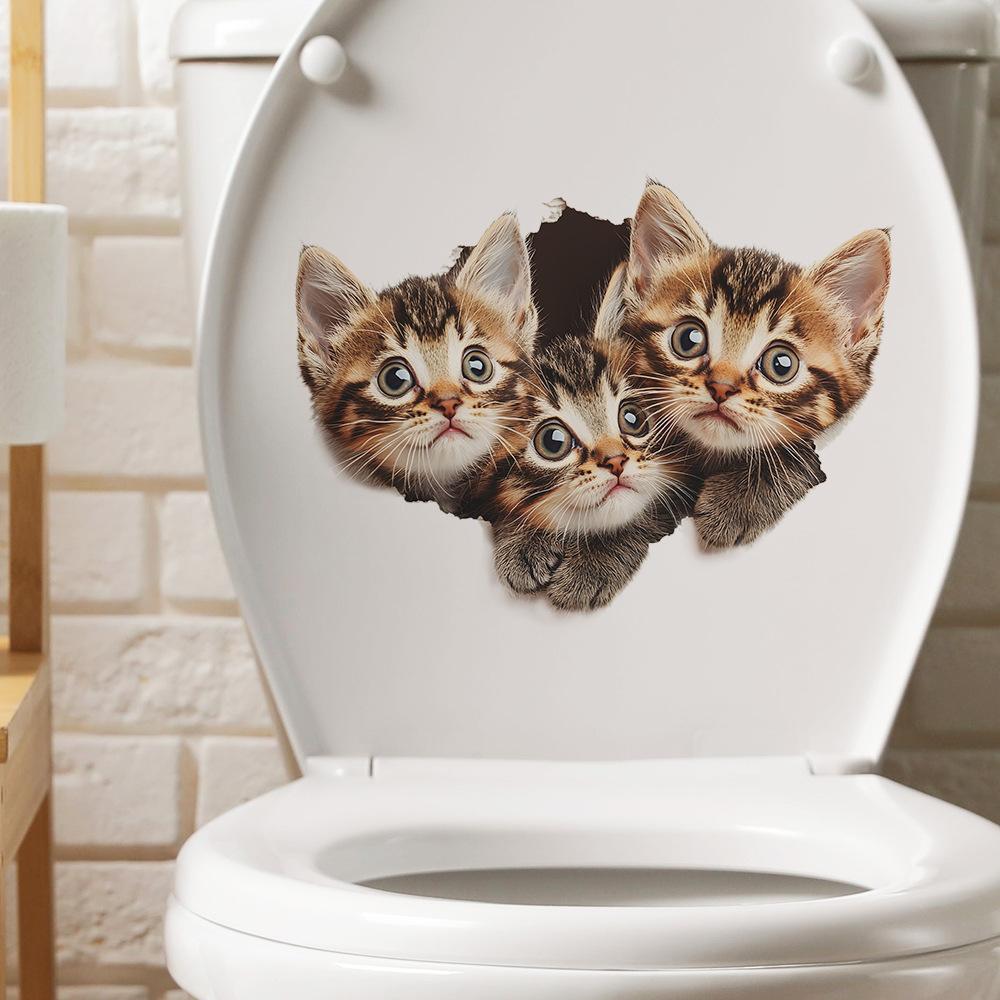 Cartone Animato Carino Gatto Muro Rotto Bagno Toilette Adesivi Murali Decorativi
