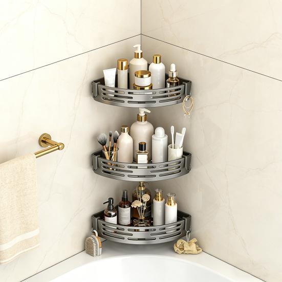 Hörnförvaringsställ Superbärande Spikfri Installation Badrumsorganisatör med Starkt Klister Fuktsäker Design Förvaringsorganisatör