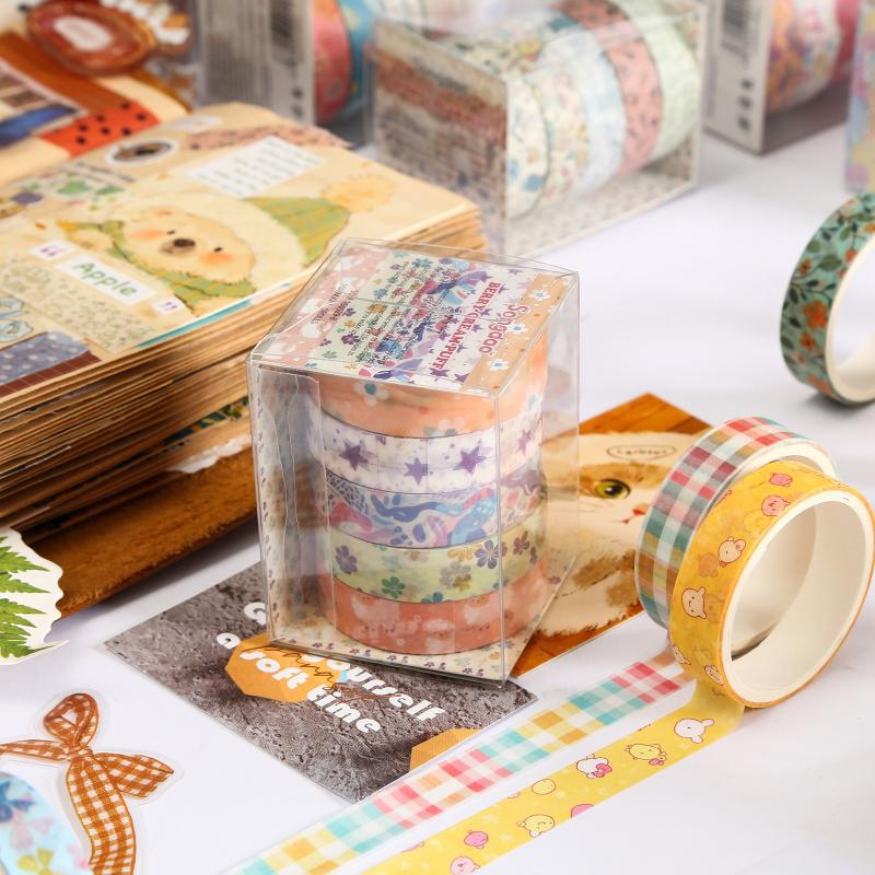 5Roll Romantic Flowers Bows Stars Washi Tape Ins Style Diy Decorative Tape Supplies Planner Diary Ledger Decoration Supplies
