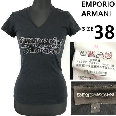 Camiseta de manga corta con cuello en V y lentejuelas para mujer Talla M color negro etiqueta oficial(USADO)