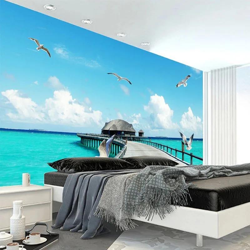 Modern 3d Wall Mural Seascape Wooden Bridge Wallpaper Living Room Restaurant Background Wall Mural Home Decor