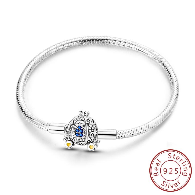 Original 925 Silver Bracelets 17-20CM Love Heart Flowers Butterfly Charms Beads Bracelet For Women Fashion Jewelry Gift