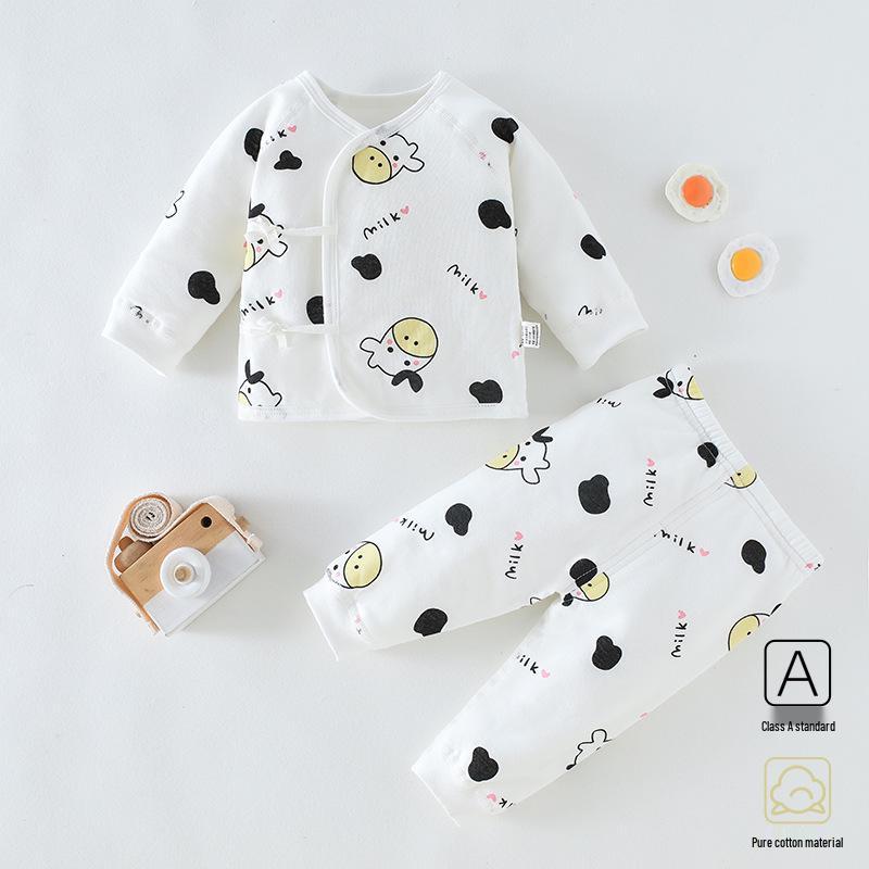 

Младенческая осенняя одежда: Хлопковое трехслойное стеганое теплое белье и штаны класса А для новорожденных. 52cm (0-1 month)