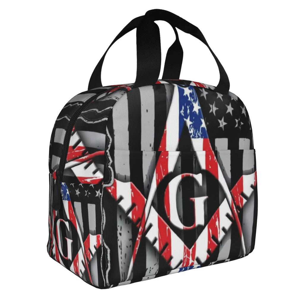 Freemasonry Symbol Lunch Bag Women Masonic Mason Freemason Thermal Cooler Insulated Lunch Box for Adult Office
