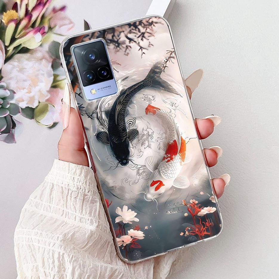 For Vivo V21 4G Case V2066 V2108 New Luxury Flowers Painted Cover Soft Slim Phone Case For Vivo V21e V2061 V 21 VivoV21 e Fundas