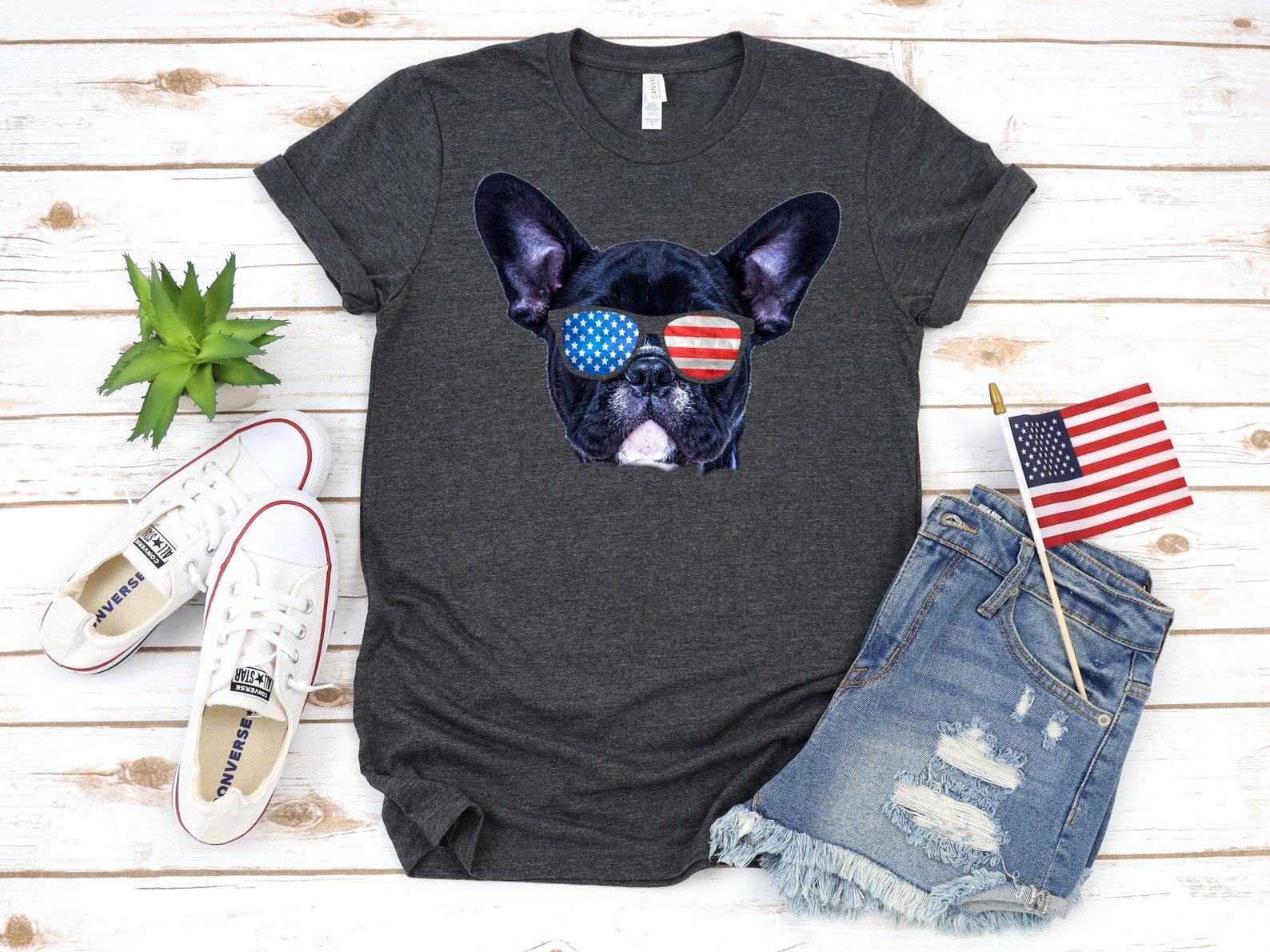 French Bulldog USA Flag T-Shirt, Funny Frenchie Dog July 4th, American Flag Tank Top, Fourth of July T-shirt, T-shirt,T-shirt, Gift S