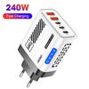 240W Dual-USB-Ladegerät mit 3 PD + Lichtern, Kompatibel mit Apple, Huawei und Dual-Typ-C Smart Fast Charging