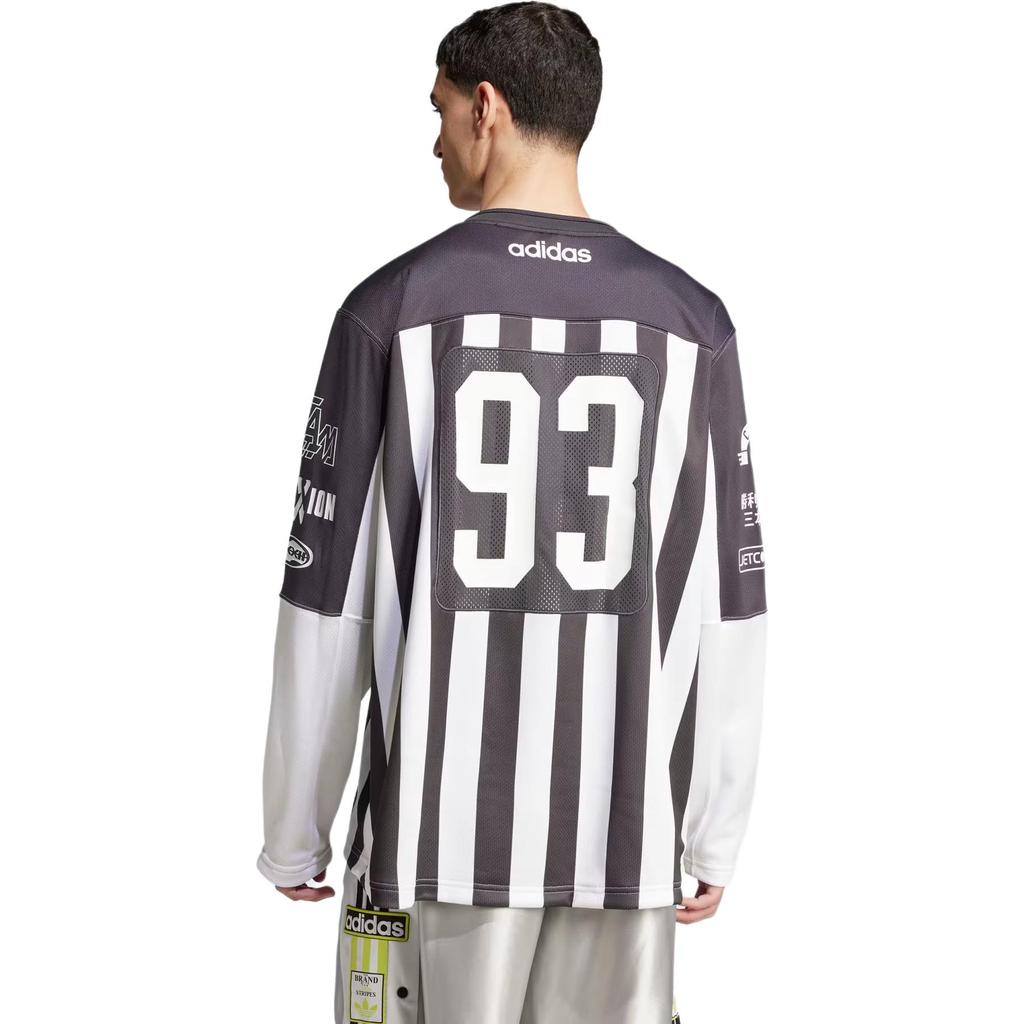 Adidas Originals Adilenium Ss24 Team 93 Jersey Fashion Long Sleeve Crew Neck Retro Football Shirt Men Tops Black White JM4943