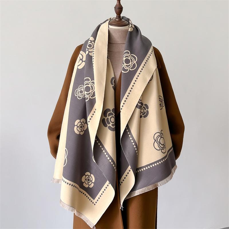 Sciarpa invernale in cashmere da donna, pashmina floreale, scialli e stole di marca di lusso, sciarpa, hijab, stole da viaggio, coperta calda