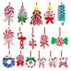Christmas Gift Decorations 16 Pcs Lollipop Ornaments, Red Green Striped Peppermint Swirl Candy Cane Wooden Tree Pendants Hanging Decoration, Colorful