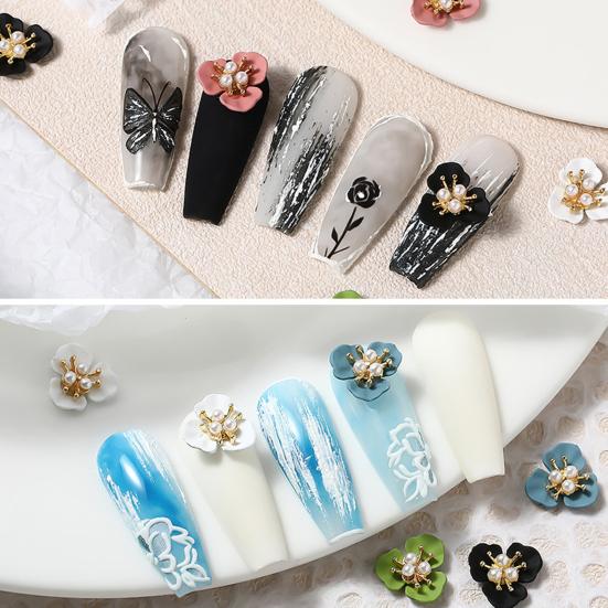 Yousheng 5Pcs Flower Nail Decor Fashionable Stylish Nail Accessories Artificial Pearl Flower Nail Art Stud for Salon