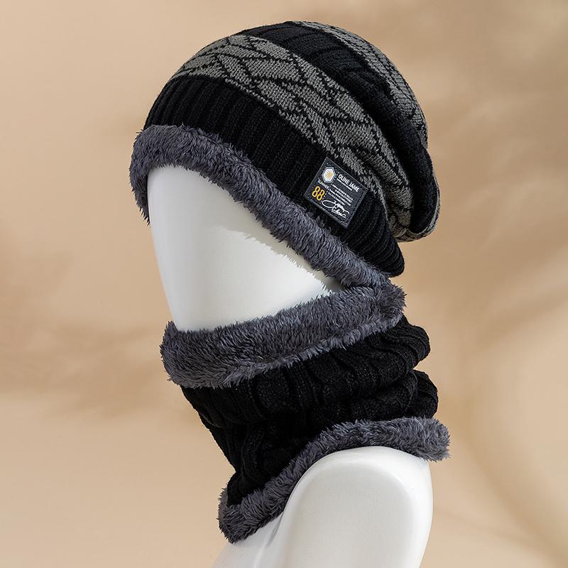 Men & Women Knitted Hat Plush Fur Lining Thick Warm Hat Suit Stylish Winter Hats Leisure Beanie Cap