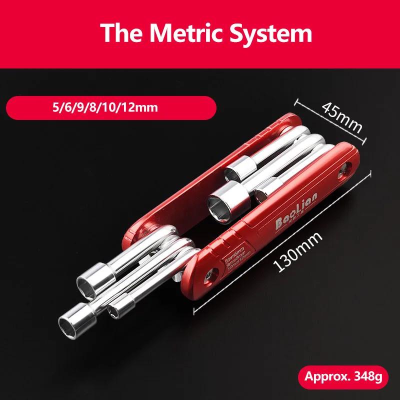 5-12mm Folding Socket Wrench Set Aluminum Alloy Handle Multifunction Household Portable 6 In 1 Hand Tools Combination Metric