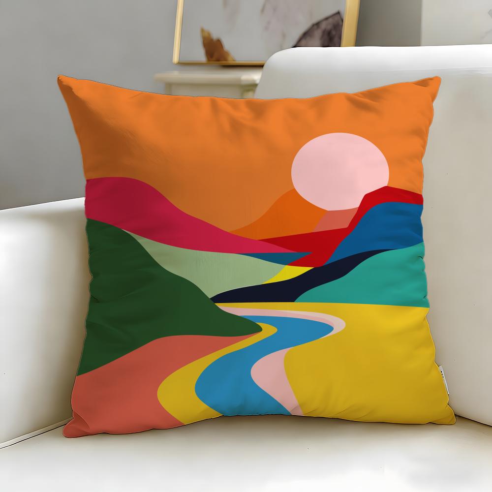art Colorful Geometric Landscape Cushion Cover Soft  EasyWash Pillow Case  Versatile for Couch Bed Travel and Office