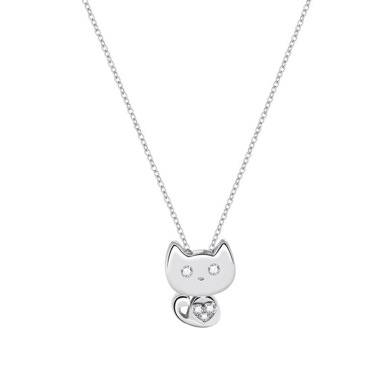 Cartoon cat diamond necklace female versatile niche fashion pendant Korean version personality