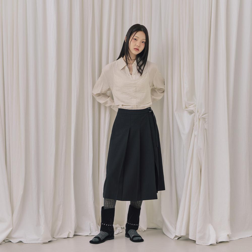 Rap Belt Pleated Asymmetrical Skirt Ar3Ws862