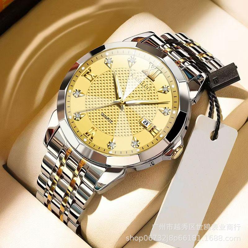 Fashion British Style Men'S Calendar Watch Personality Trend Quartz Steel Belt Watch Men'S Casual Business Watch