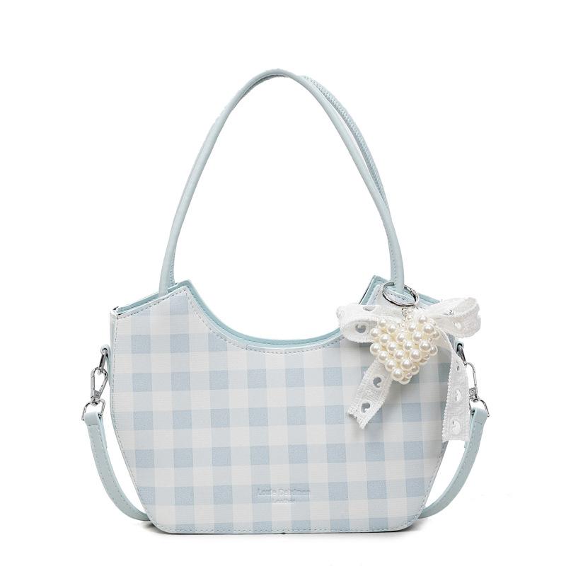 

Niche fashionable handbag 2025 new simple shoulder bag high-value crossbody bag plaid large-capacity bucket bag no pendant синій