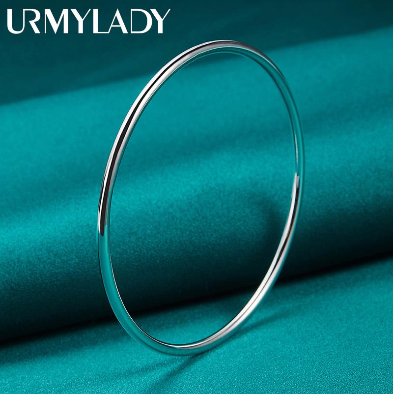 URMYLADY 925 Sterling Silver 1.5mm Smooth Bangles Bracelet For Women Fashion Charm Jewelry