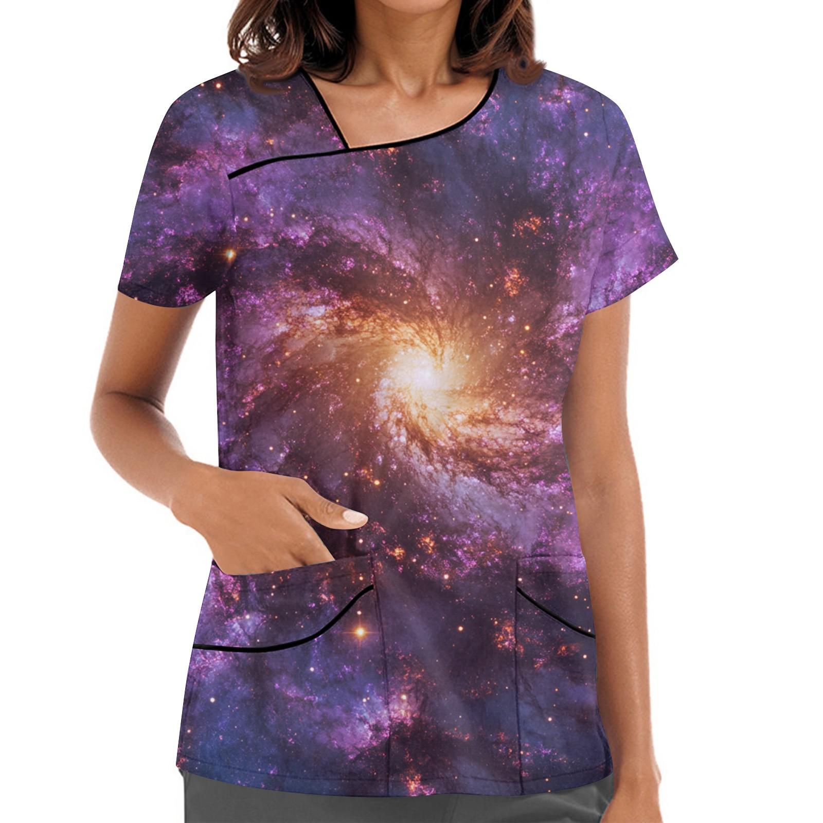 

Жіночий Робочий одяг з принтом, Косий комір та двошарові кишені, Базовий пуловер S фіолетовий