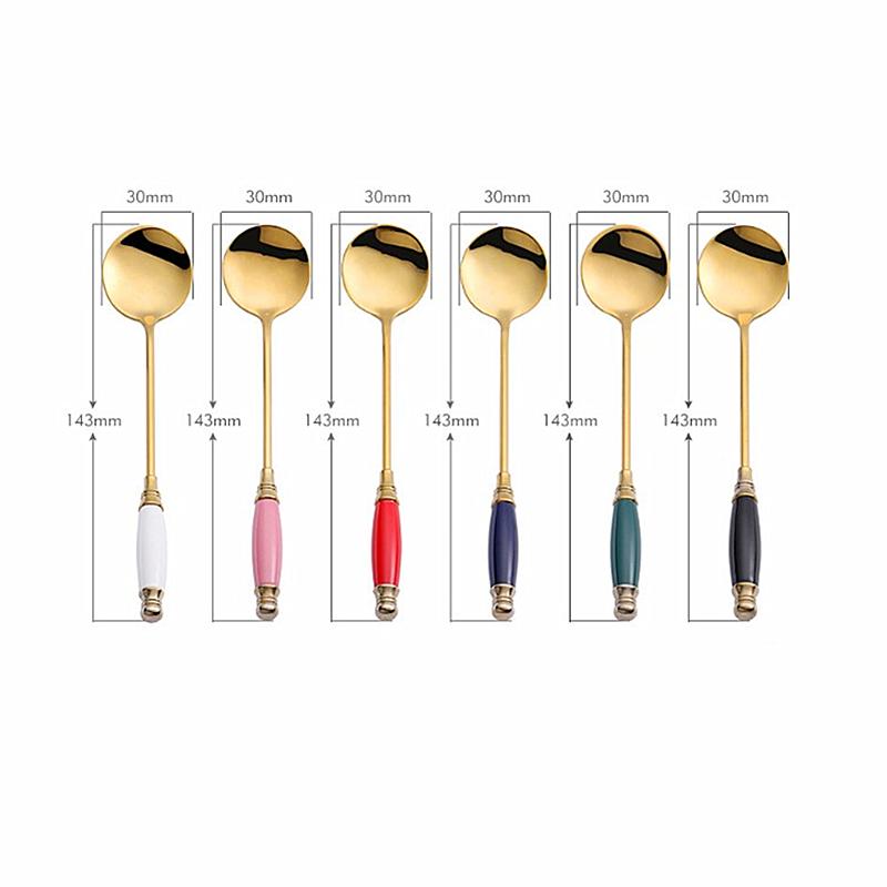 Beautiful Stainless Steel Teaspoons Coffee Ice Cream Honey Spoon with Tempered Ceramic Handle Tableware Kitchen Accessories