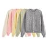 2025 Spring Women's Floral Color Block Crochet Knit Cardigan with Round Neck