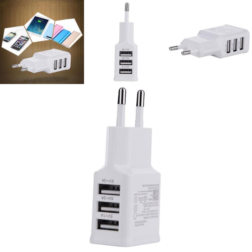 Smart Usb Wall Charger For Samsung Phone 3 Ports Eu Plug Natural Cooling White