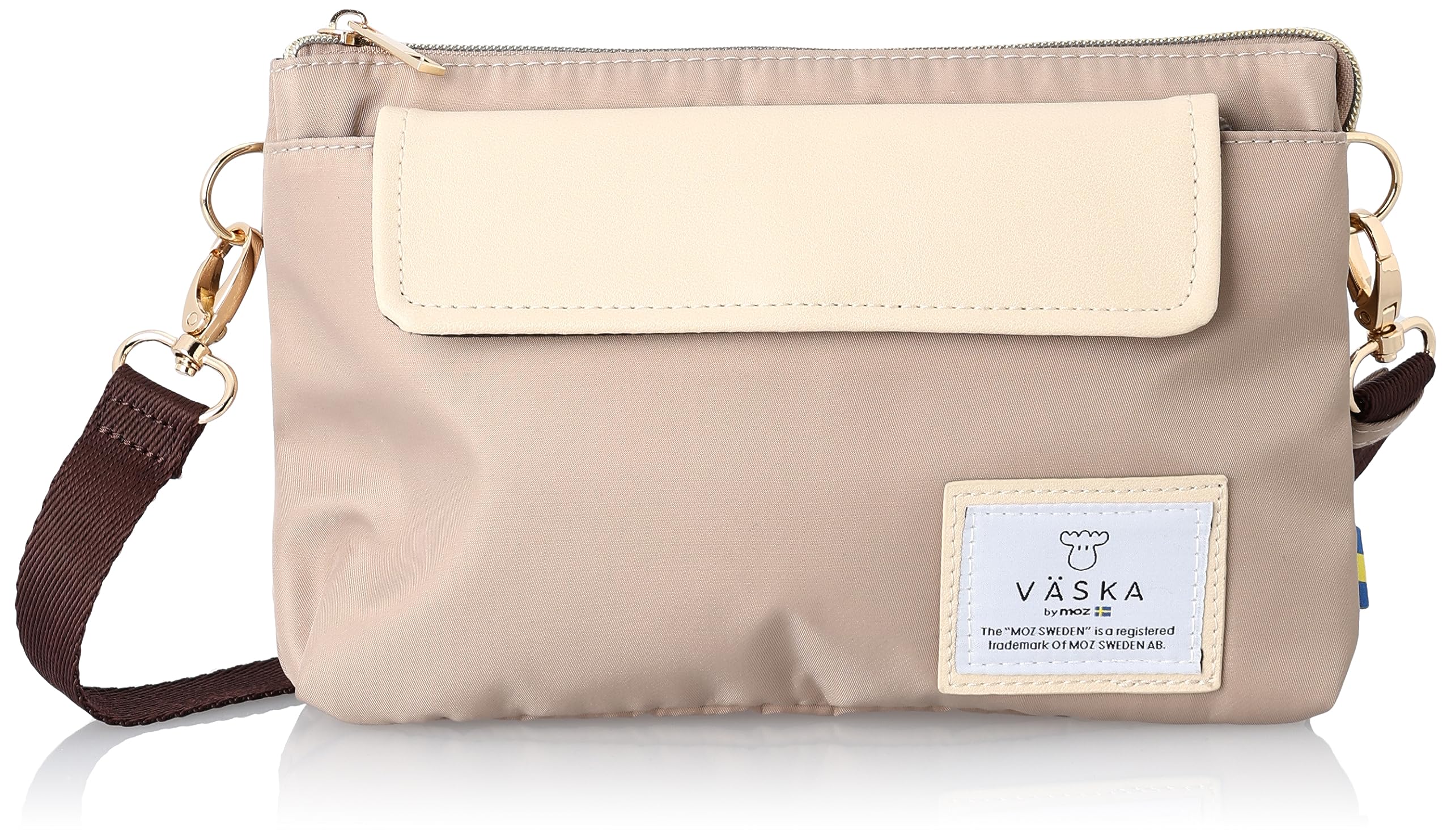 

VASKA by Veska Shoulder Bag for Synthetic Thin Slim Shoulder Beige [Mozu] Women, Crossbody, Small, Thin, Lightweight, Nylon, Leather, Pocket, Bag, бежевий