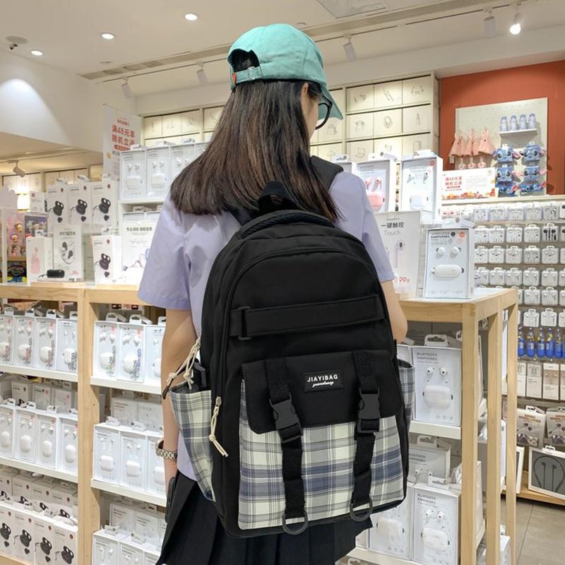 IELGY japanese plaid backpack female class simple casual girl large-capacity high-quality zipper schoolbag