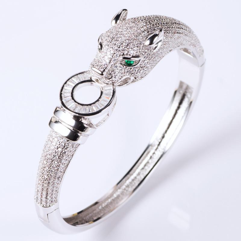 Cerchio Cinturino Zirconio Micro-pavé Bracciale Classico Bianco Zirconio Denaro Leopardo Gioielli Gioielli Testa di Leopardo