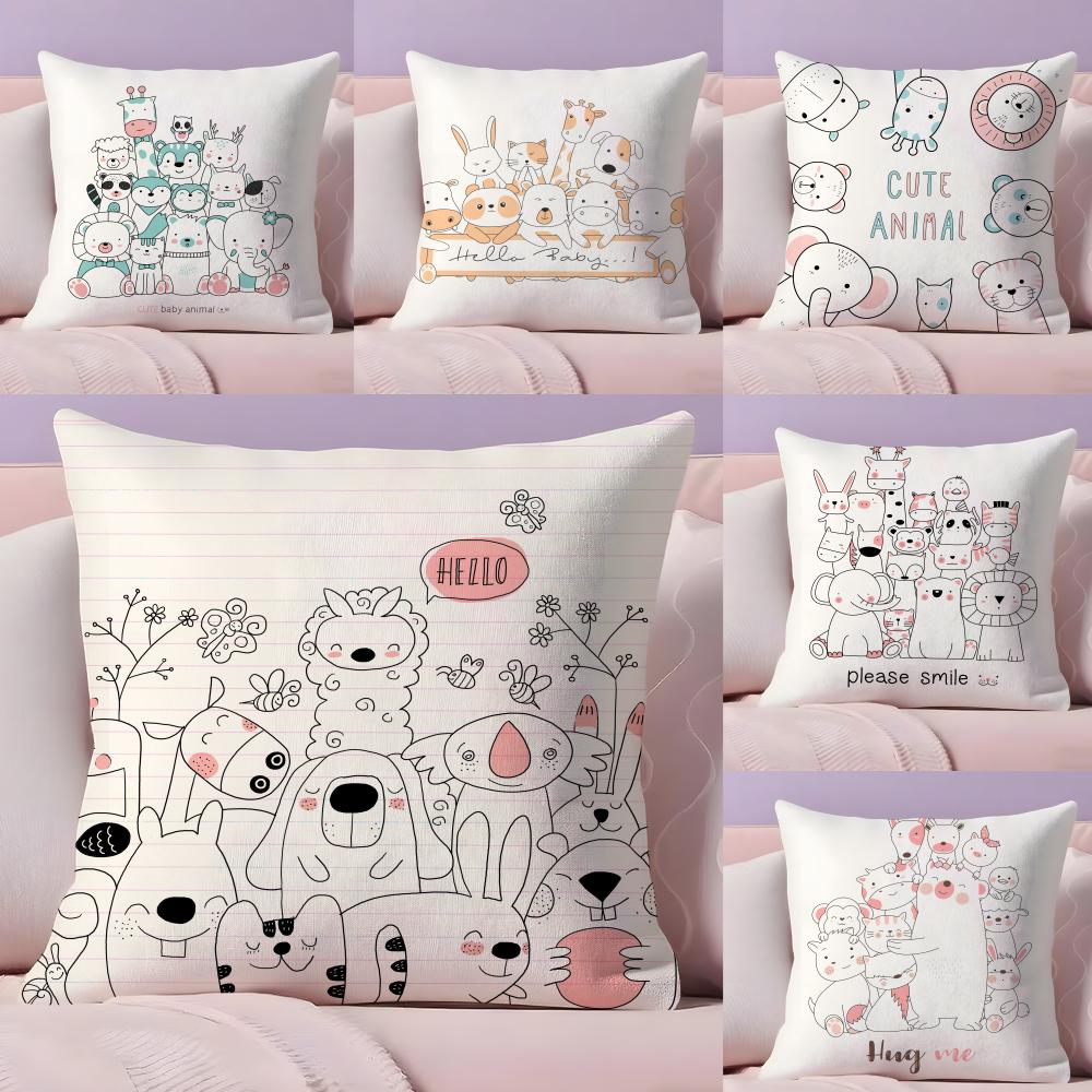 Cartoon Cute Animals Cushion Cover Plush Fabric Soft DoubleSided Printed Sofa Warm Winter Home Gift Pillow Cover