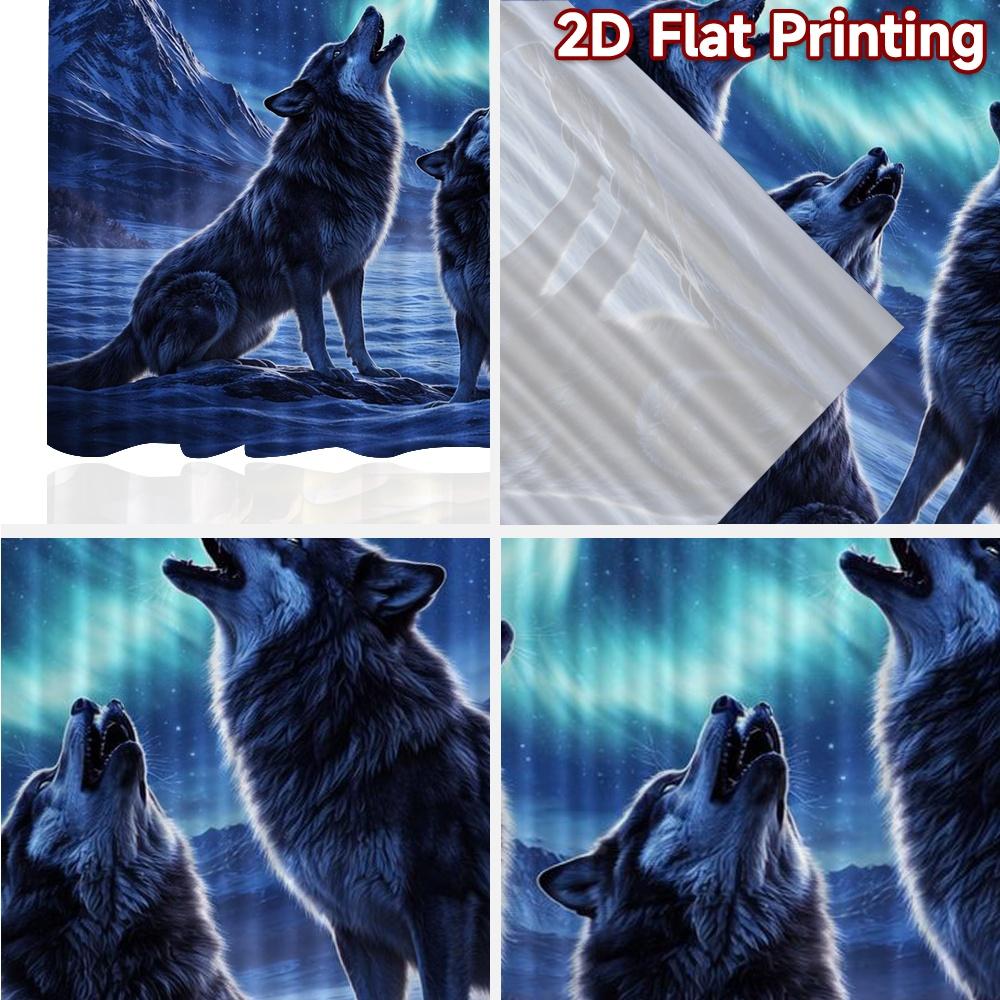 2D FLAT PRINTING 2pcs Curtains (Without Rod) Wolves Howling Under Aurora Print Chic Curtains Versatile Polyester Fabric Curtains