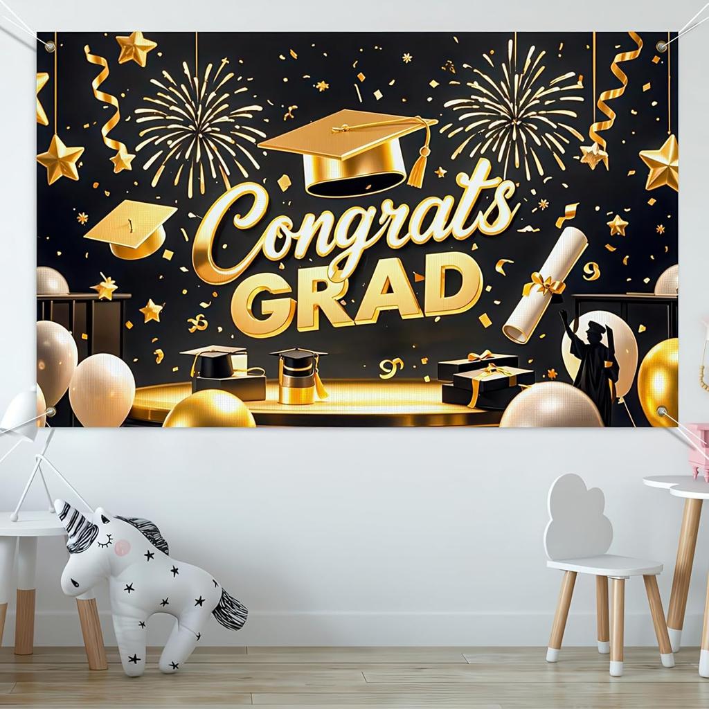 Graduation Banner Backdrop 2025 Graduation Party Decorations Congratulations Graduate Banner 71x43 Inches Outdoor Decor Yard Signs for Celebration