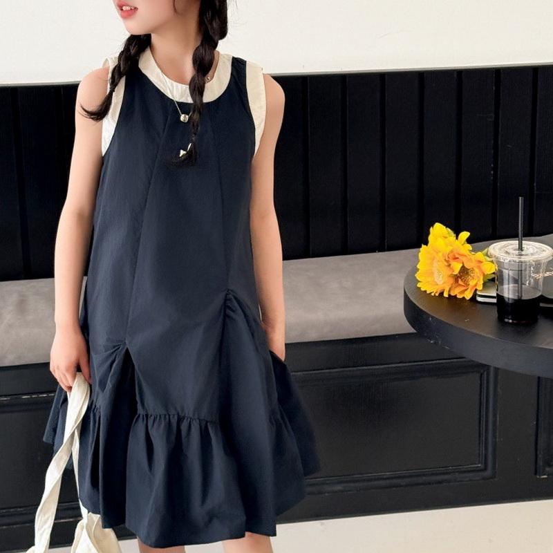 Summer Girls Princess Dress Kids Sleeveless Dress with Ruffles Design Dresses for Teen Child Casual Vacation Beach Dress