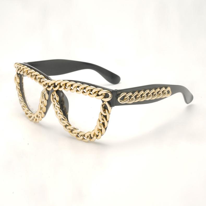 New European and American trend square glasses gold chain sunglasses pompous punk sunglasses party retro sunglasses