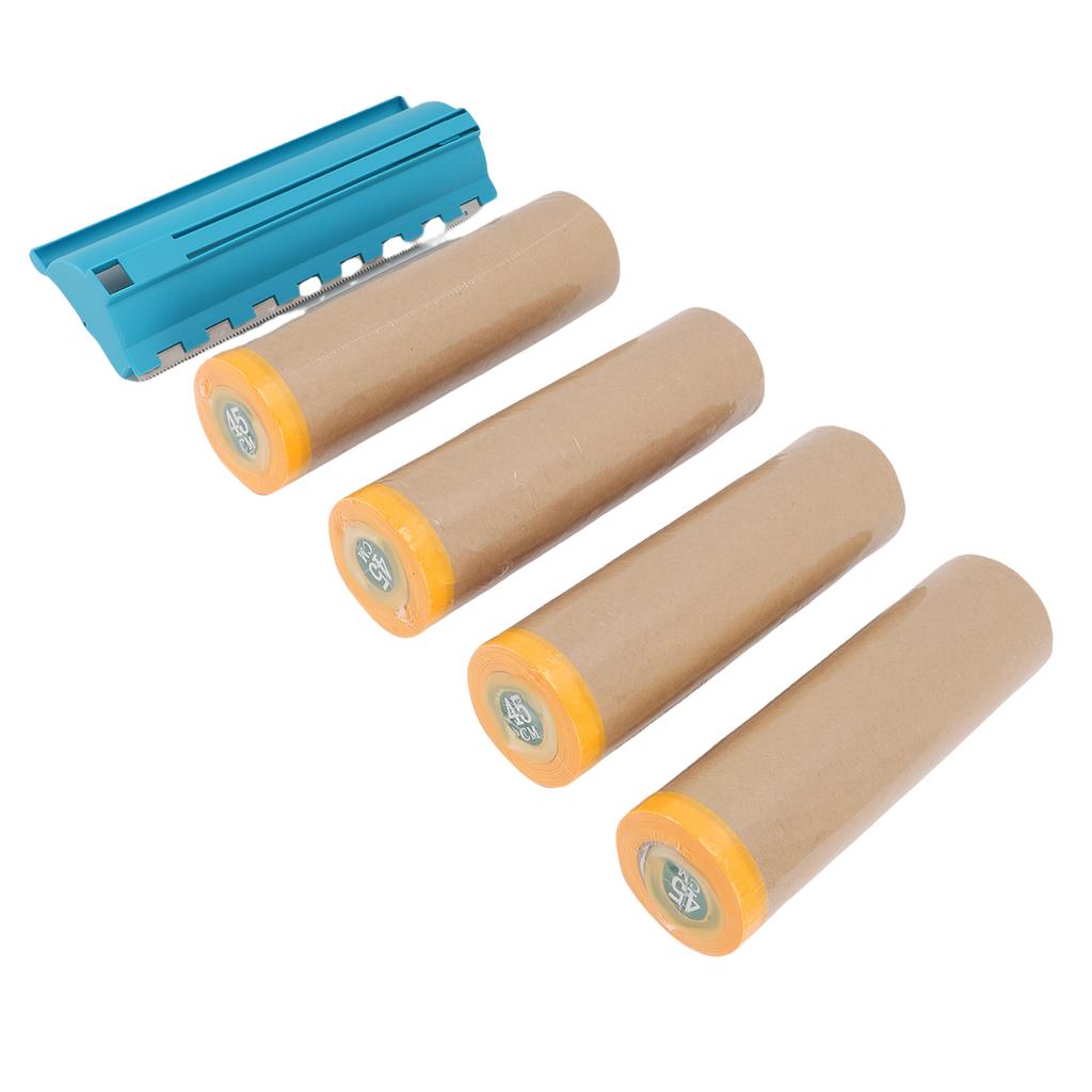 4 Rolls Pre Taped Masking Paper with Dispenser 18 Inch 80 Feet Paint Adhesive Protective Paper Roll